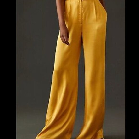 Anthropologie Pants - NWT ANTHROPOLOGIE COREY LYNN CALTER PETRA SATIN WIDE LEG TROUSER PANTS YELLOW L